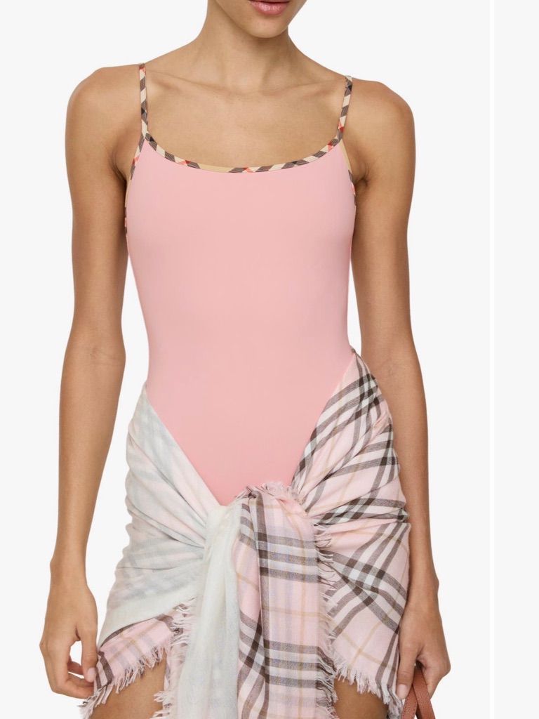 Burberry Pink One-Piece Swimsuit With Check Trim